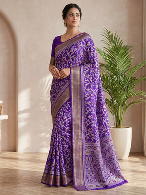 Peachmode Purple Dolla Silk Saree with Digital Print - Image 1
