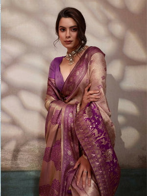 Peachmode Maroon Kanjivaram Soft Silk Saree with Meenakari Woven Pallu - Image 2