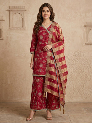 Pink Floral Printed Viscose Blend Palazzo Salwar Suit Elegant Ethnic Wear - Image 1