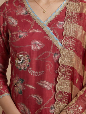 Pink Floral Printed Viscose Blend Palazzo Salwar Suit Elegant Ethnic Wear - Image 2