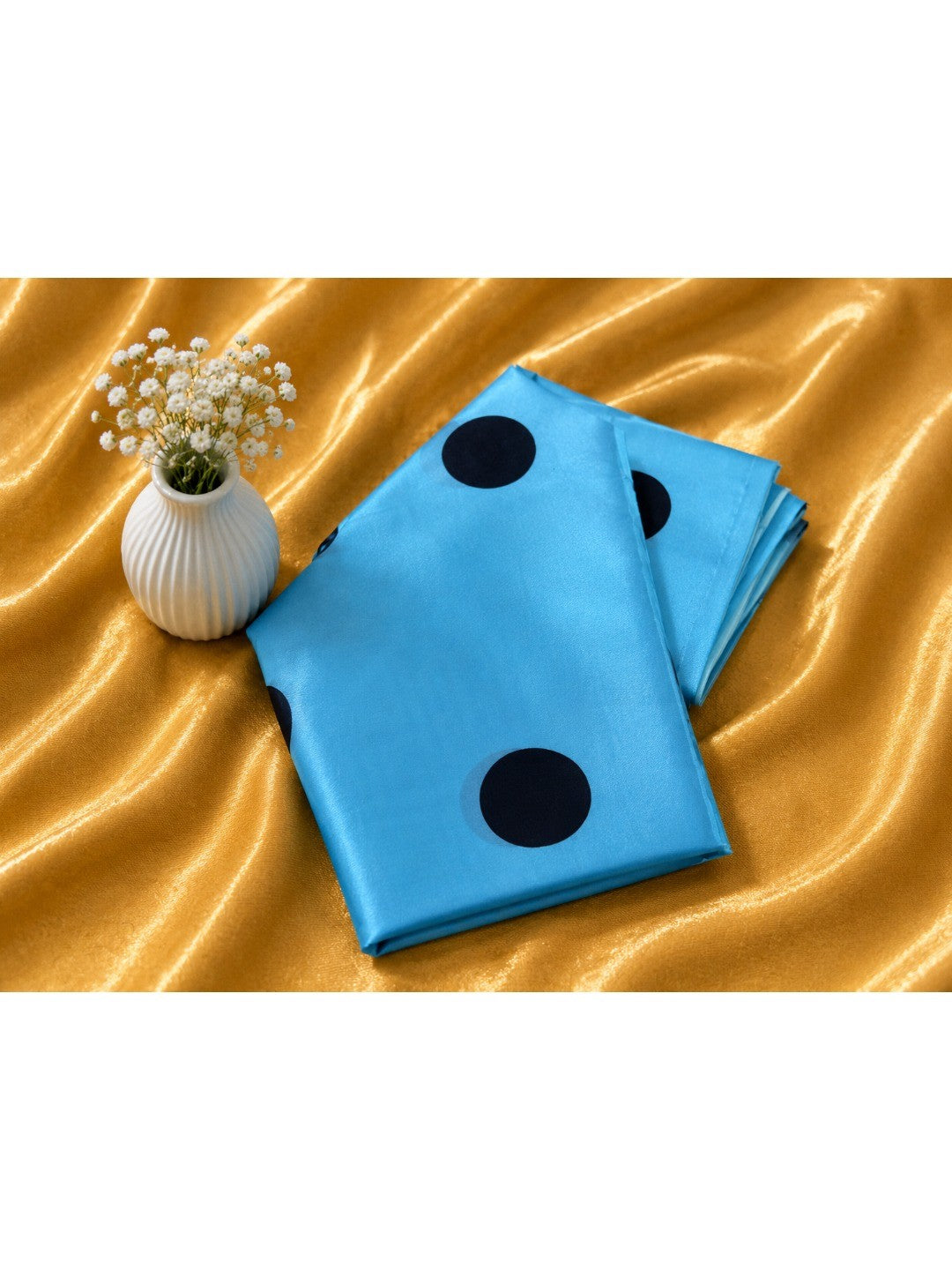 Stylish Blue Polka Dot Printed Work Silk Crepe Saree With Contrast Striped Pallu - Image 7