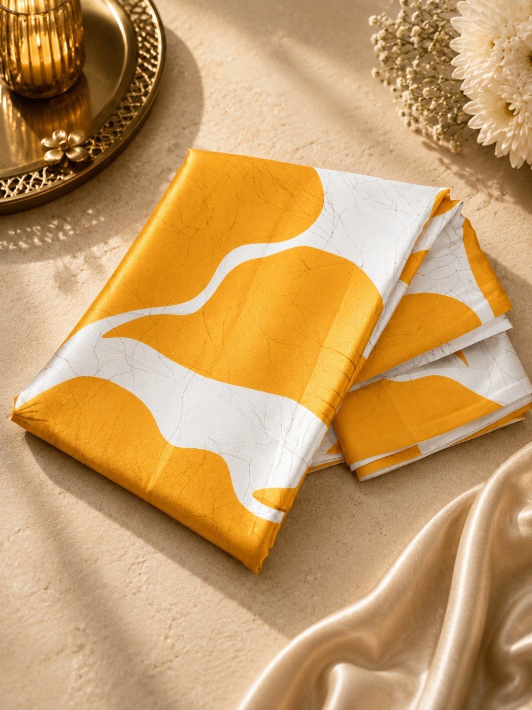 Elegant Yellow Floral & Abstract Digital Printed Satin Saree For Contemporary Grace - Image 5