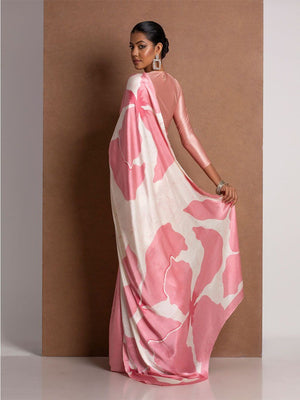 Elegant Pink Floral & Abstract Digital Printed Satin Saree For Contemporary Grace - Image 2