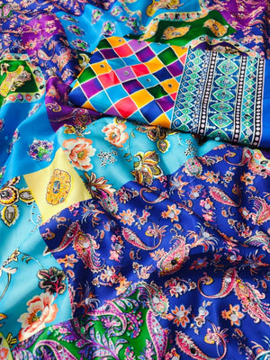 Exclusive Blue Crepe Mirror Work Saree with Vibrant Patchwork Print - Image 2