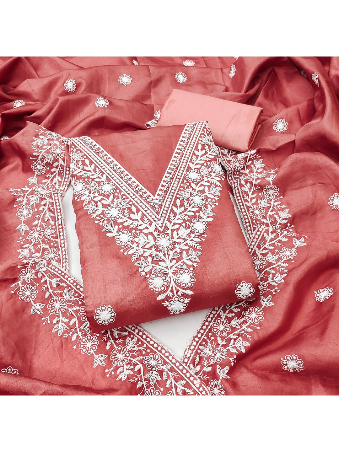 Peachmode Gajari Jalpari Cotton Dress Material with Embroidered Dupatta - Image 1