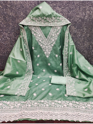 Peachmode Sea Green Jalpari Cotton Dress Material with Embroidered Dupatta - Image 2