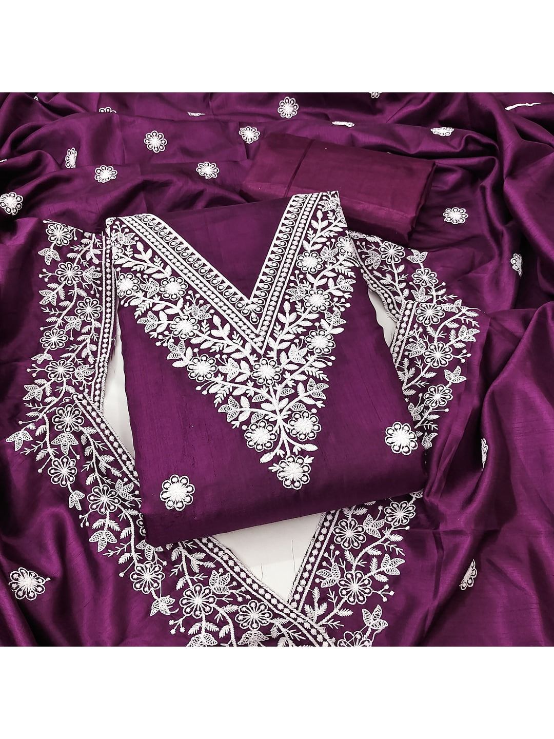 Peachmode Wine Jalpari Cotton Dress Material with Embroidered Dupatta - Image 1