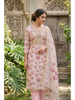 Peachmode Pink Pure Cotton Lilian Dress Material with Embroidered Dupatta - Image 1