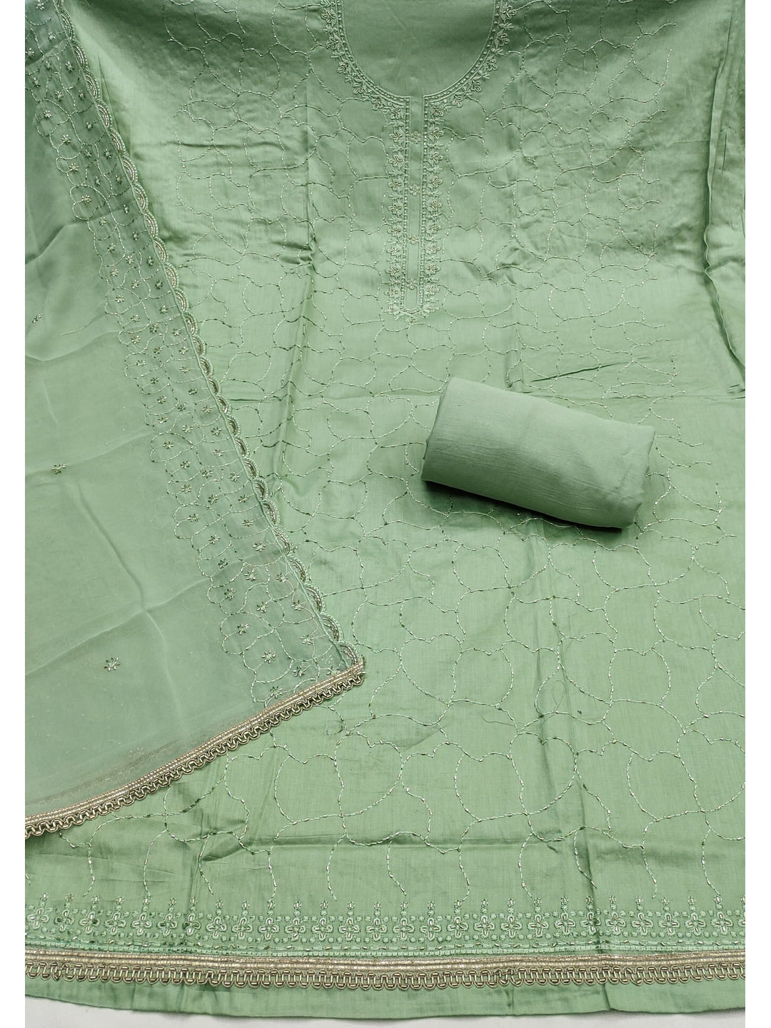 Peachmode Sea Green Jam Cotton Dress Material with Embroidered Dupatta - Image 3