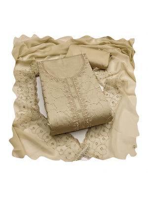 Peachmode Khaki Jam Cotton Dress Material with Embroidered Dupatta - Image 2