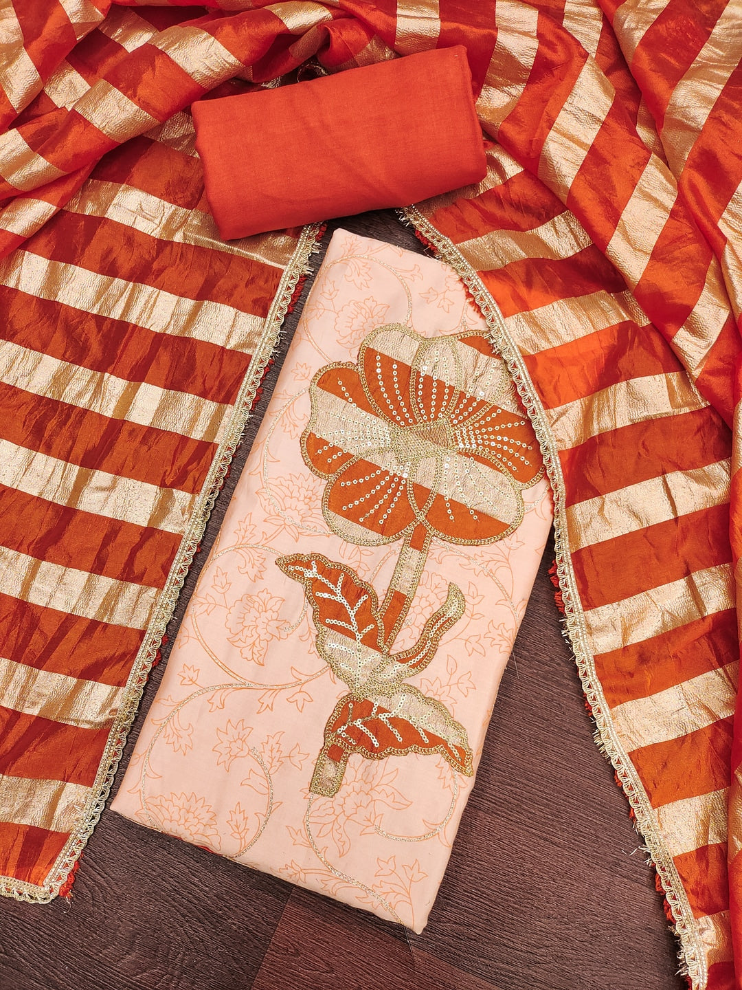 Peachmode Peach Jam Cotton Dress Material with Embroidered Dupatta - Image 1