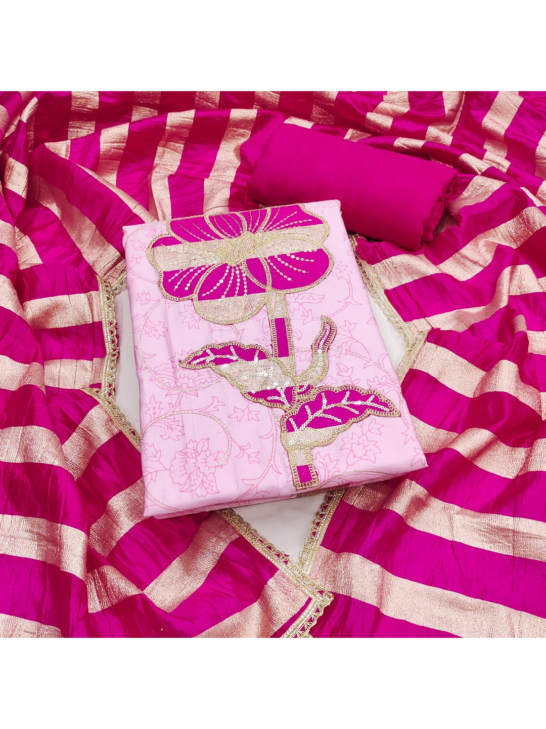 Peachmode Pink Jam Cotton Dress Material with Embroidered Dupatta - Image 5