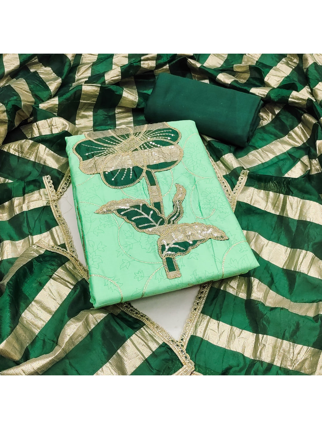 Peachmode Green Jam Cotton Dress Material with Embroidered Dupatta - Image 5