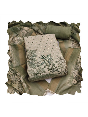 Peachmode Green Pure Cotton Lilian Dress Material with Embroidered Dupatta - Image 2