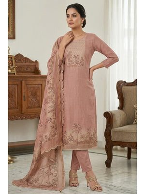 Peachmode Peach Pure Cotton Lilian Dress Material with Embroidered Dupatta - Image 1