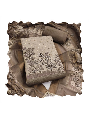 Peachmode Khaki Pure Cotton Lilian Dress Material with Embroidered Dupatta - Image 2