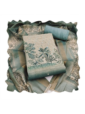 Peachmode Sea Green Pure Cotton Lilian Dress Material with Embroidered Dupatta - Image 2