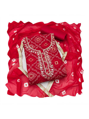 Peachmode Red Jam Cotton Dress Material with Embroidered Dupatta - Image 2
