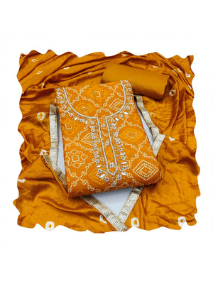 Peachmode Mustard Jam Cotton Dress Material with Embroidered Dupatta - Image 2