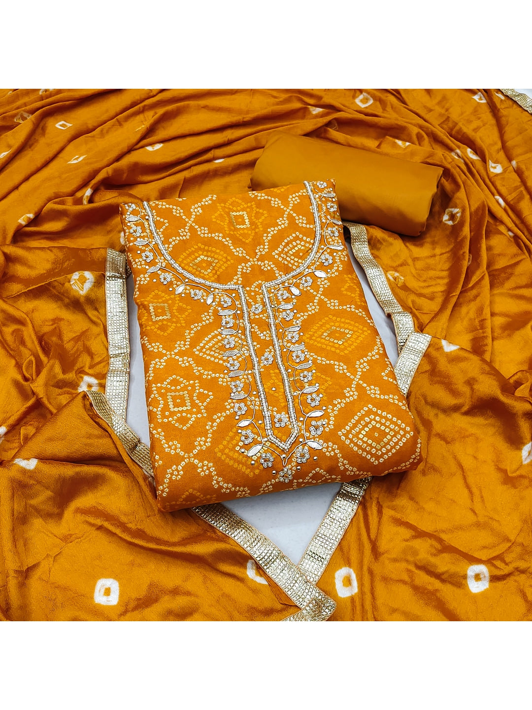 Peachmode Mustard Jam Cotton Dress Material with Embroidered Dupatta - Image 5