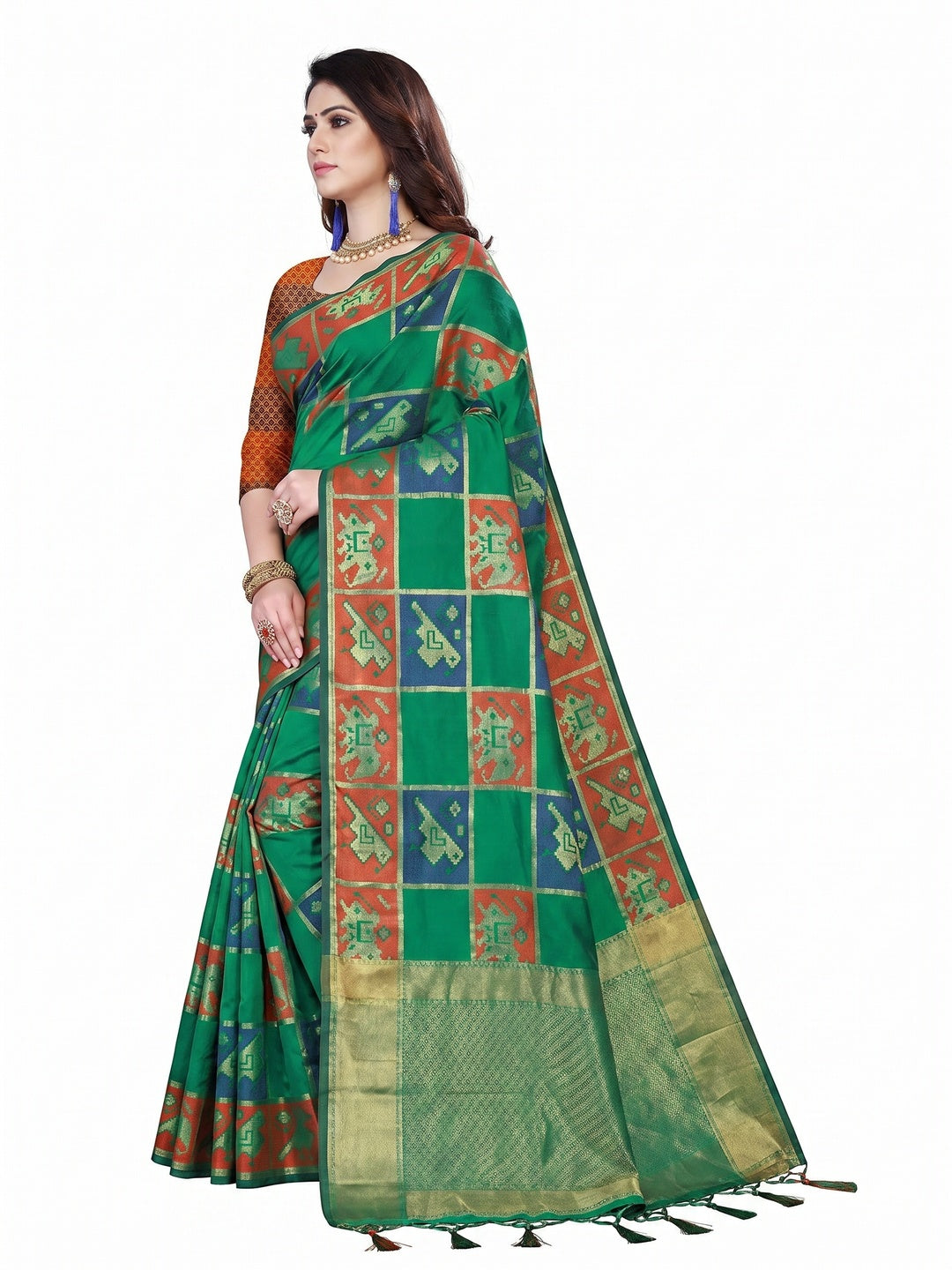 Exotic Green Colored Festive Wear Woven Silk Saree - Image 1