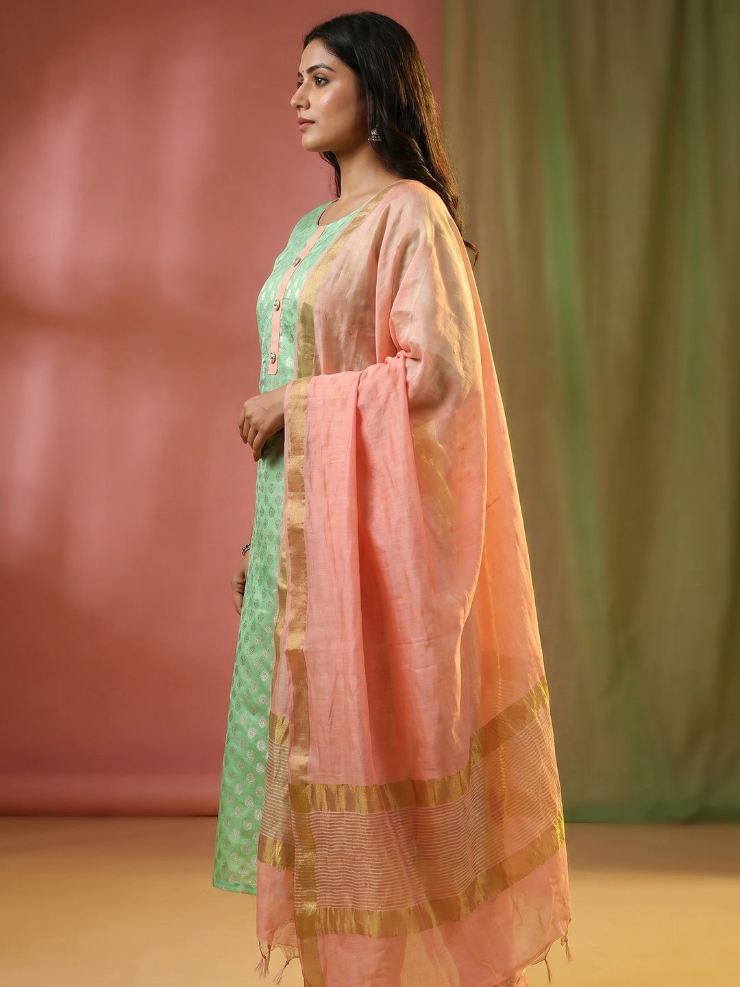 Demanding Green Colored Festive Wear Woven Heavy Banarasi Silk Dress Material - Image 3