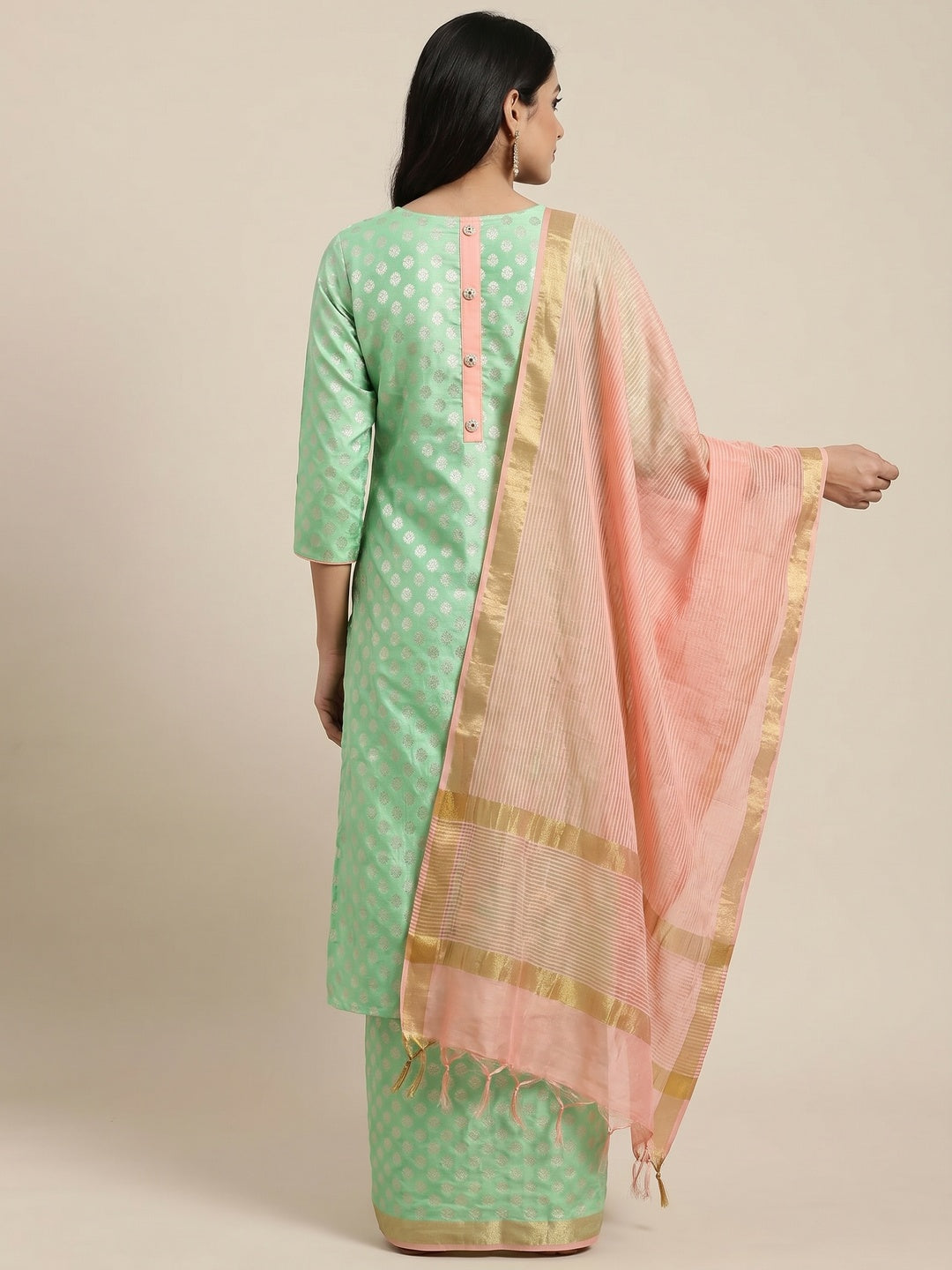 Demanding Green Colored Festive Wear Woven Heavy Banarasi Silk Dress Material - Image 2