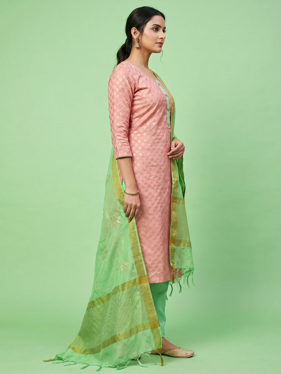 Refreshing Pink Colored Festive Wear Woven Heavy Banarasi Silk Dress Material - Image 2