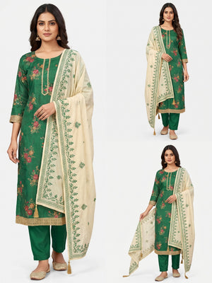 Arresting Green Colored Casual Wear Printed Modal Silk Dress Material - Image 1
