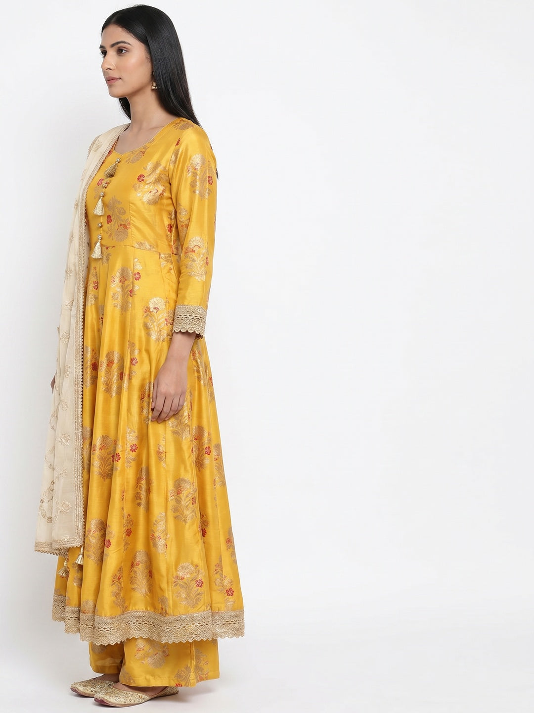 Glorious Yellow Colored Casual Wear Printed Modal Silk Dress Material - Image 2