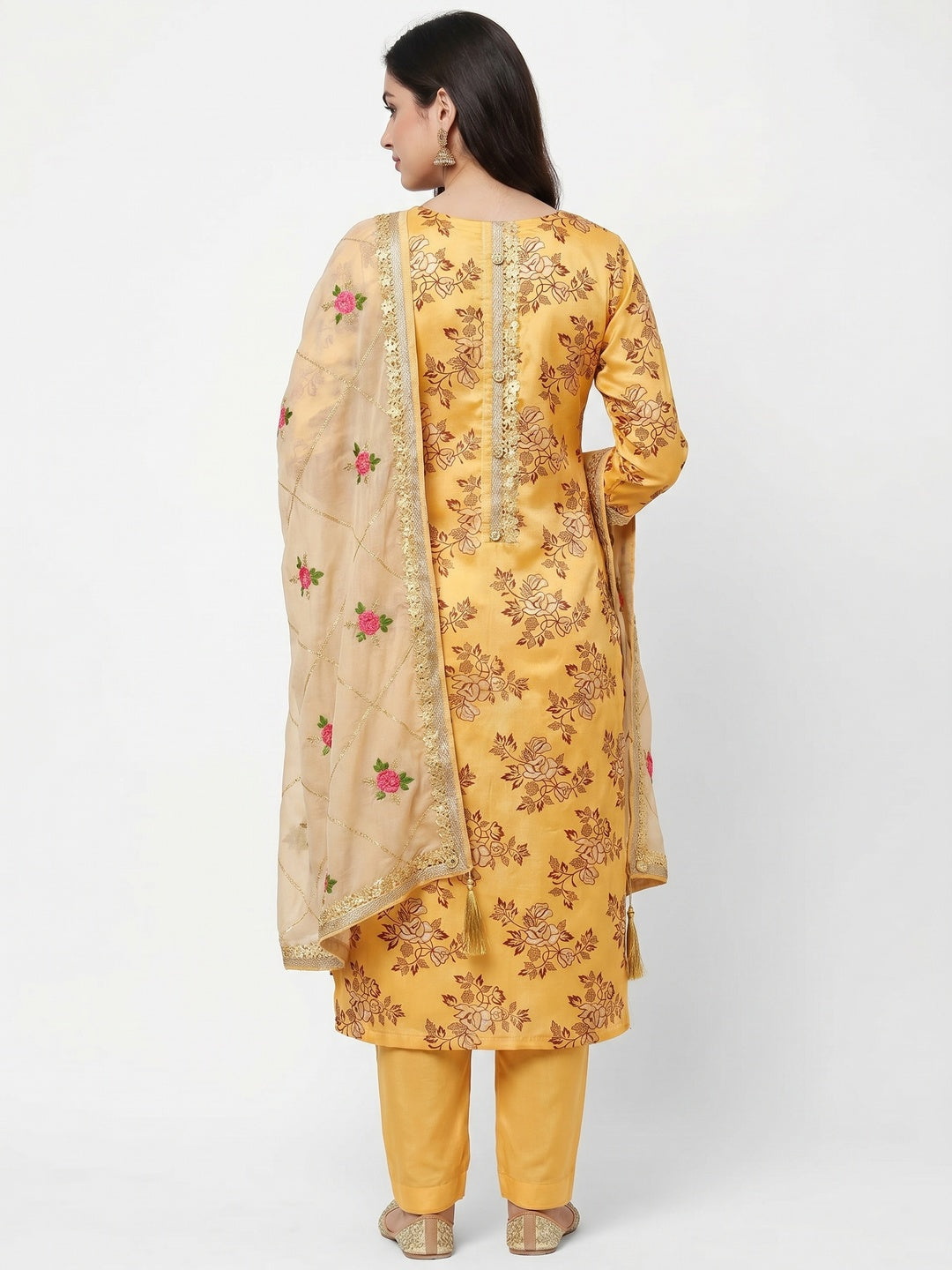 Glorious Yellow Colored Casual Wear Printed Modal Silk Dress Material - Image 3