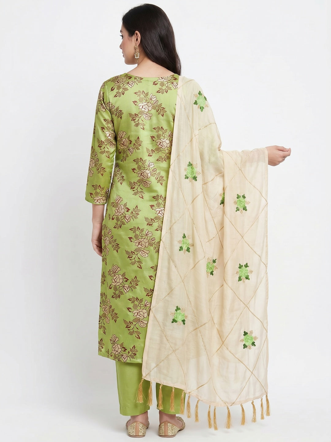Arresting Green Colored Casual Wear Printed Modal Silk Dress Material - Image 3