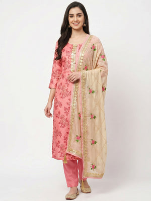 Attractive Pink Colored Casual Wear Printed Modal Silk Dress Material - Image 1