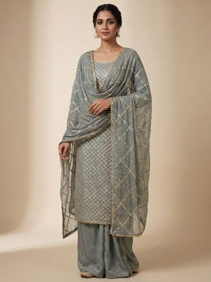 Mesmerising Gray Colored Partywear Embroidered Modal Dress Material - Image 1