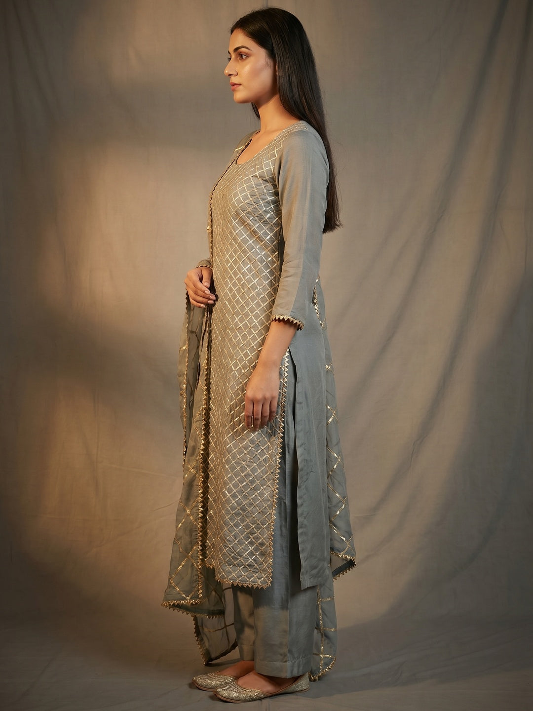 Mesmerising Gray Colored Partywear Embroidered Modal Dress Material - Image 3