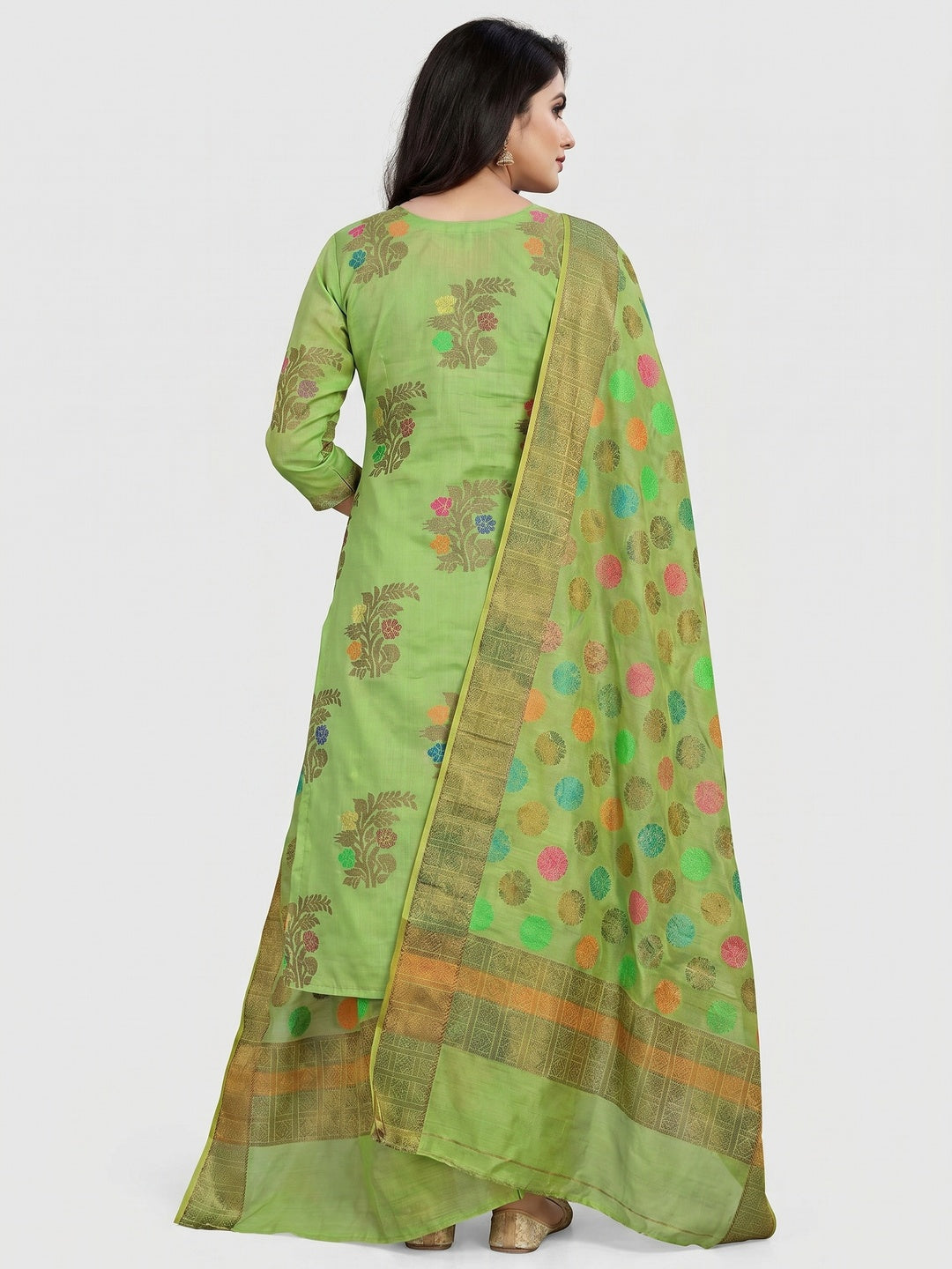 Elegant Green Colored Festive Wear Woven Heavy Banarasi Silk Dress Material - Image 2