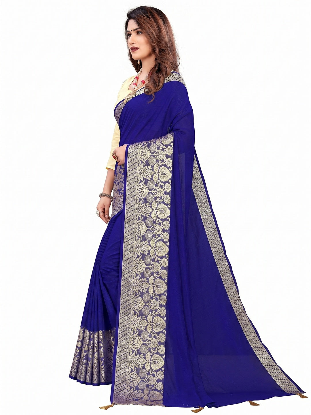 Elegant Royal Blue Colored Festive Wear Woven Art Silk Saree With Tassels - Image 1