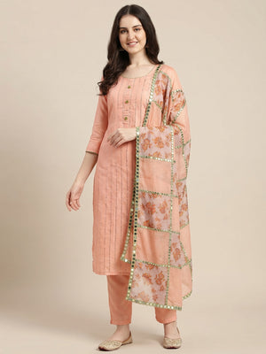 Glorious Peach Colored Casual Wear Embroidered Modal Silk Dress Material - Image 1