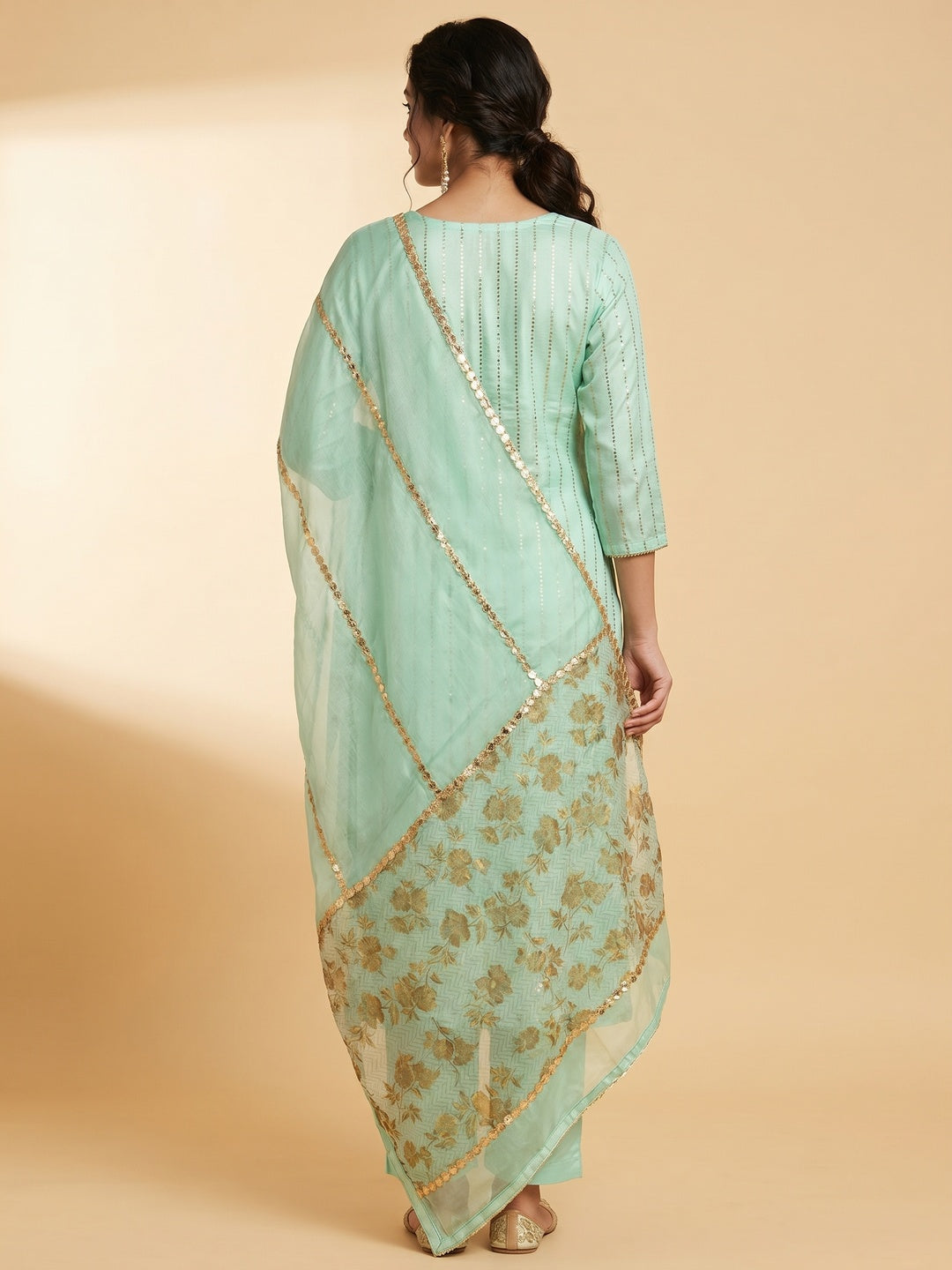 Blooming Green Colored Casual Wear Embroidered Modal Silk Dress Material - Image 2