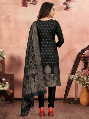 Excellent Black Colored Festive Wear Woven Banarasi Silk Dress Material - Image 1