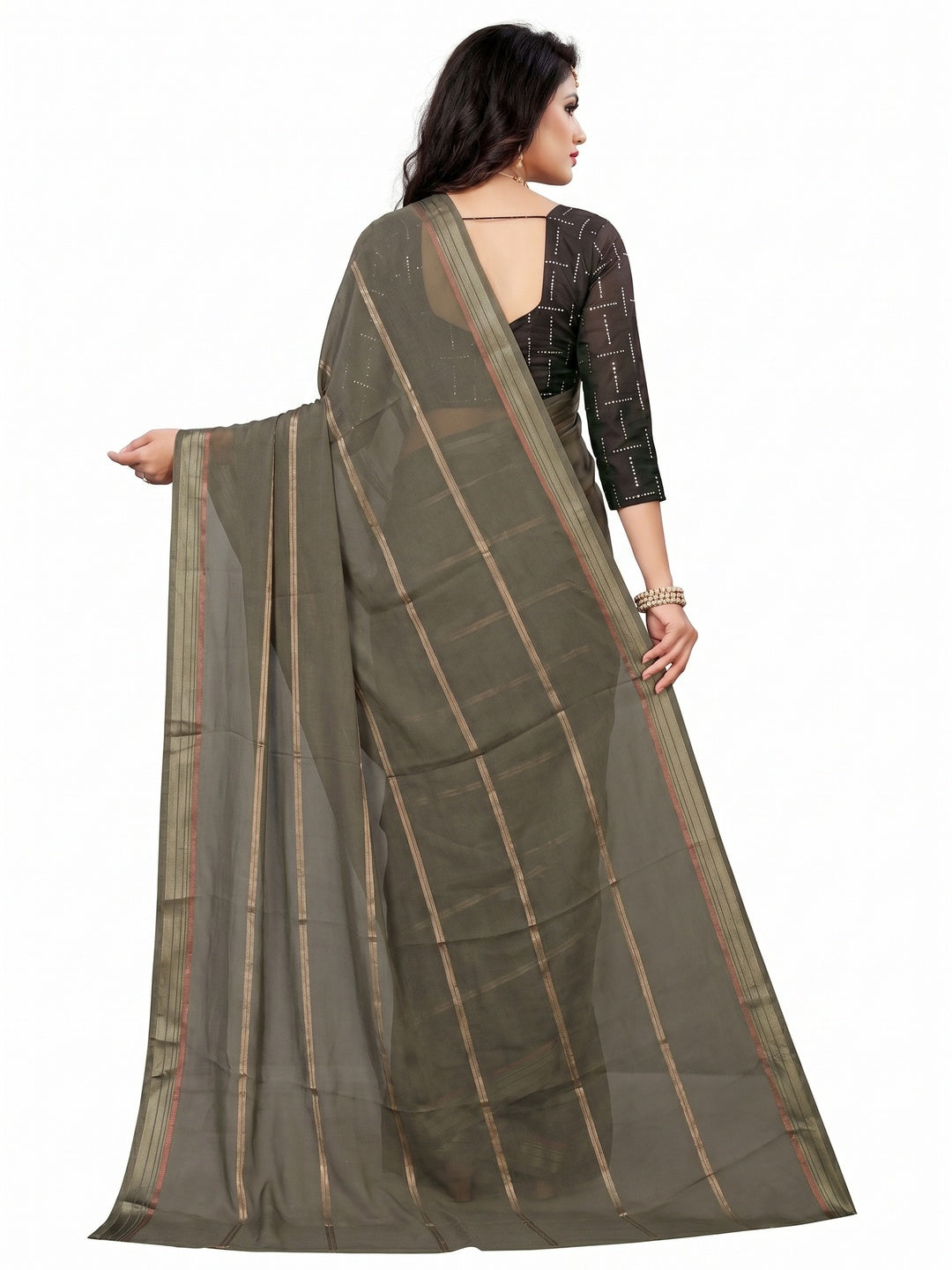 Glowing Grey Colored Casual Wear Georgette Saree - Image 1
