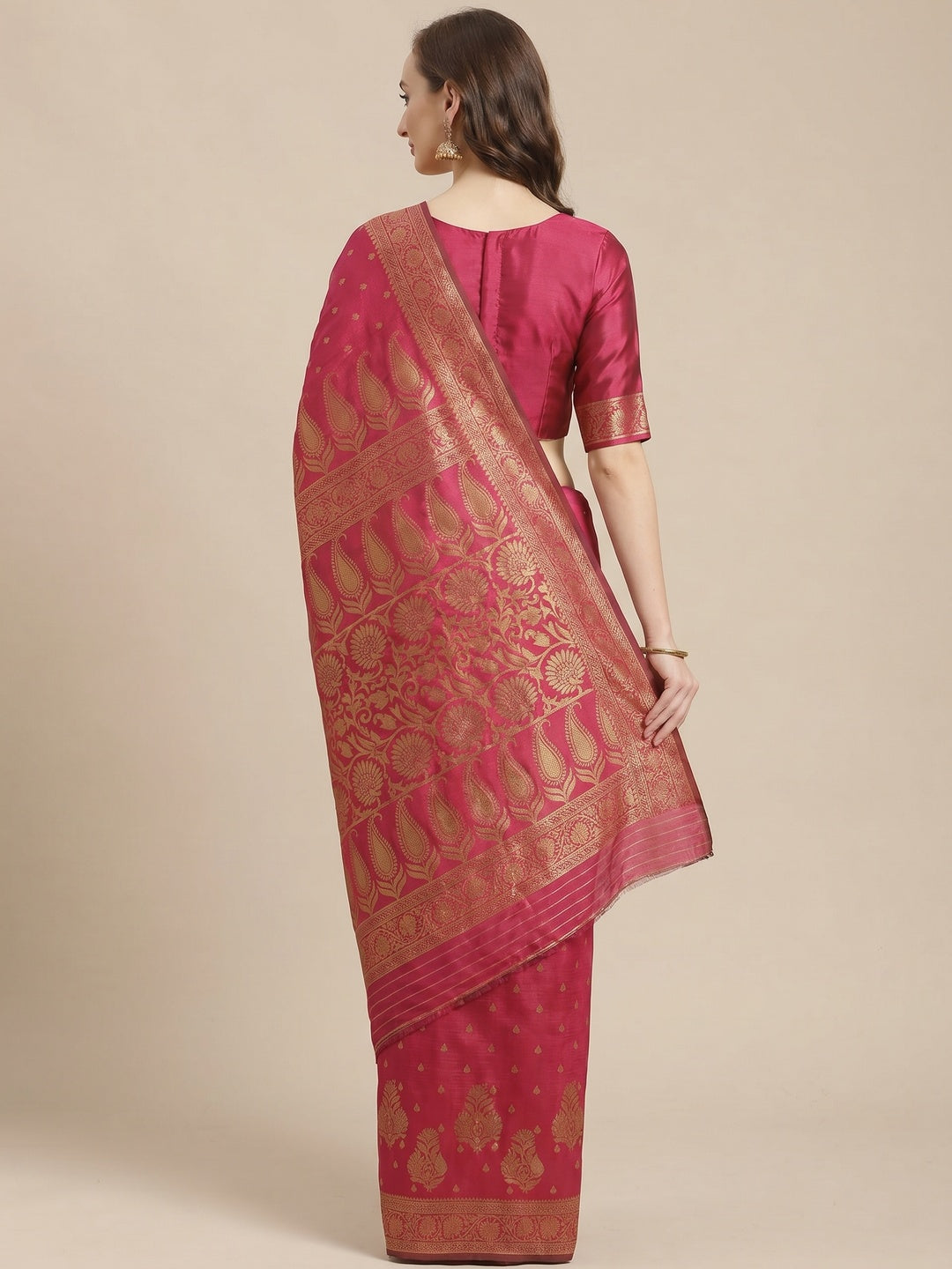 Flirty Pink Colored Festive Wear Woven Silk Blend Saree - Image 2