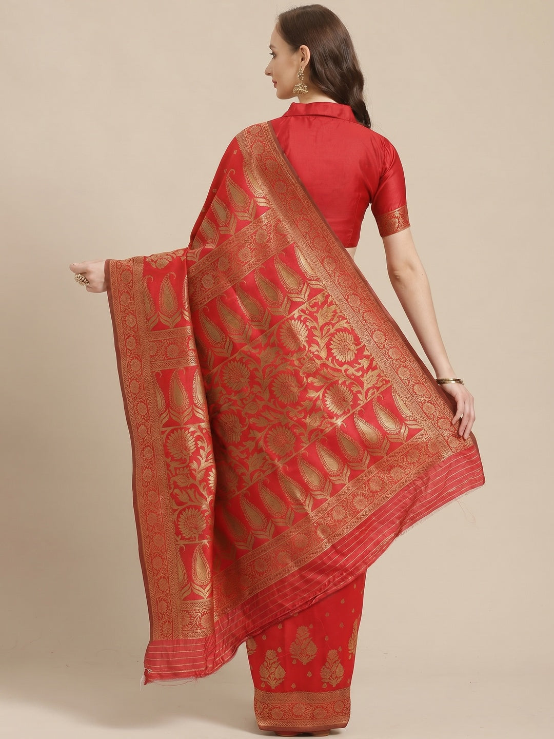 Glorious Red Colored Festive Wear Woven Silk Blend Saree - Image 2