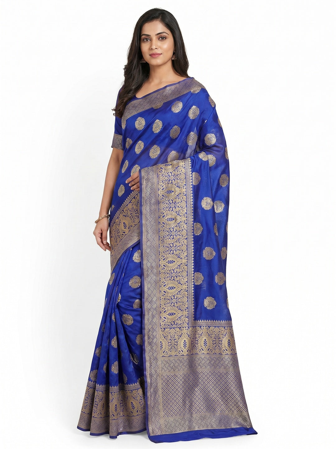 Flirty Blue Colored Festive Wear Woven Litchi Jacquard Silk Saree - Image 3