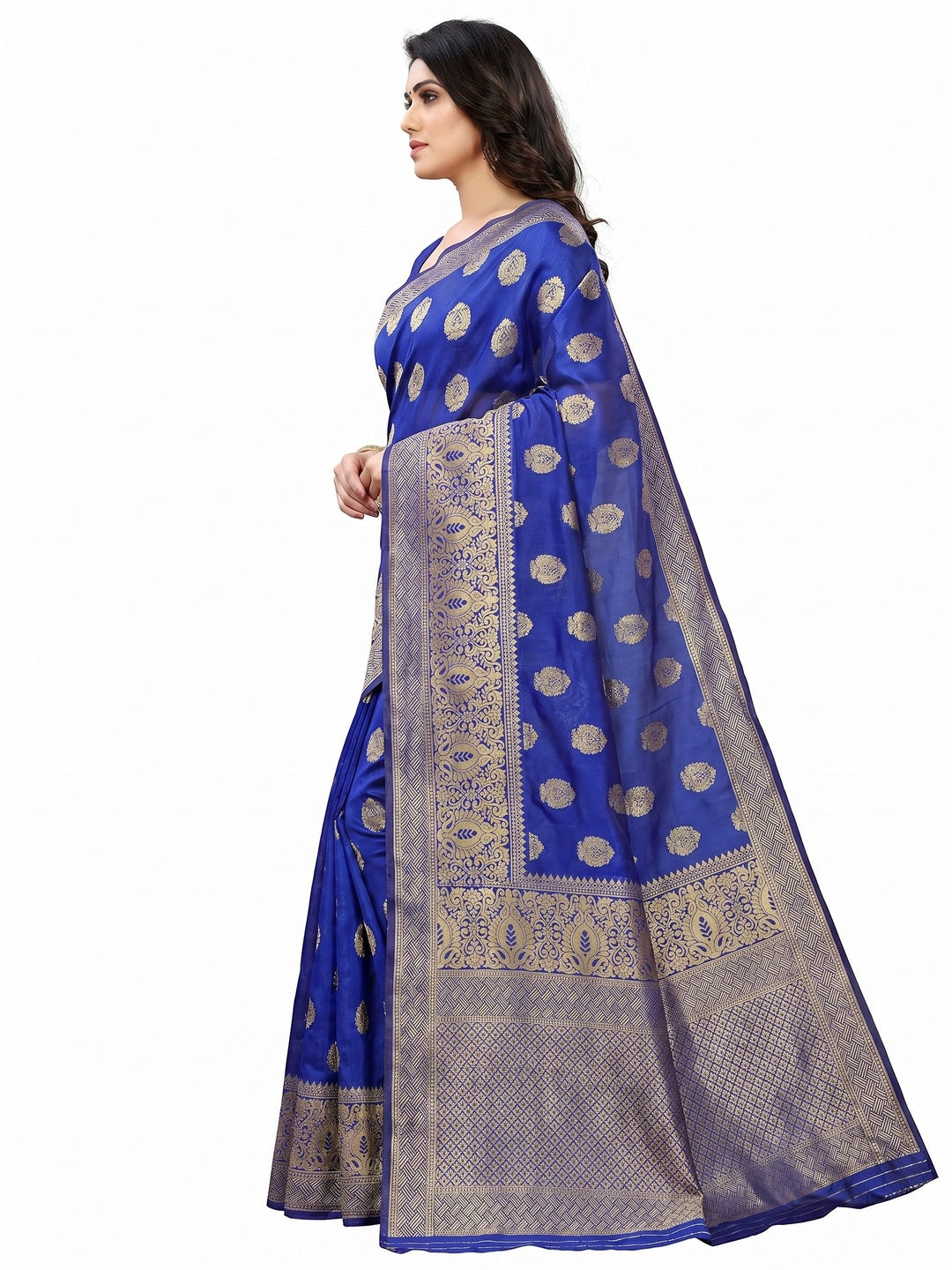 Flirty Blue Colored Festive Wear Woven Litchi Jacquard Silk Saree - Image 2