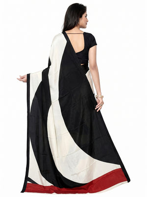 Black - Offwhite Printed Crepe Saree - Image 2