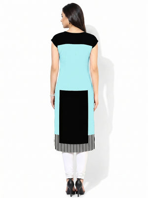 Demanding Sky Blue-Multi Colored Casual Printed Crepe Kurti - Image 2