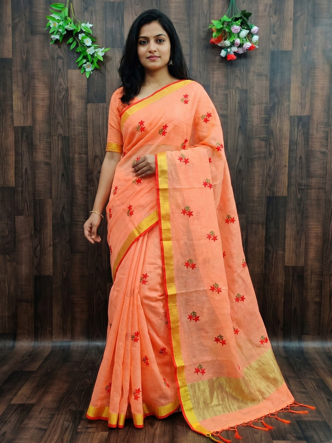 Intricate Orange Colored Festive Wear Woven Silk Saree - Image 1