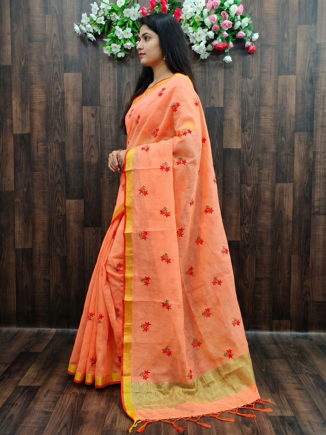 Intricate Orange Colored Festive Wear Woven Silk Saree - Image 3