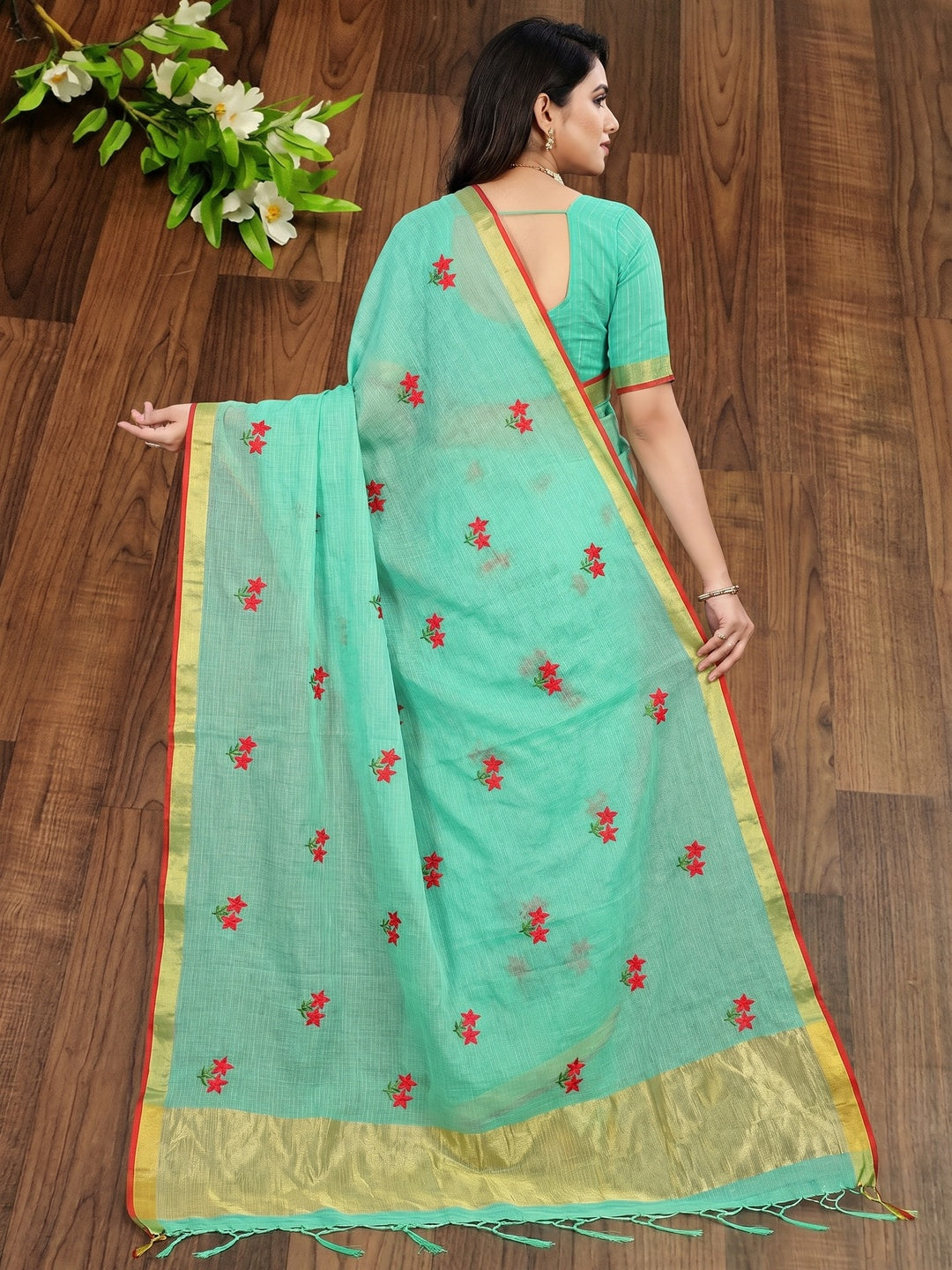 Arresting Aqua Green Colored Festive Wear Woven Silk Saree - Image 2